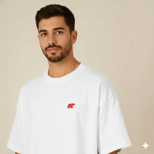 CAMISETA BEAR POCKET OVERSIZED WHITE TOMATO